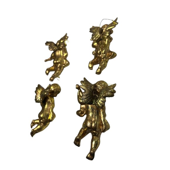 Gold Tone Cherub Angel Christmas Ornaments Set Of 4 Vintage 4 1/4” Tall - Picture 7 of 9